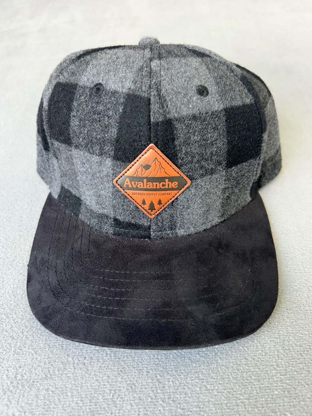 Avalanche Outdoor Supply Company Gray and Black Buffalo Plaid Wool Snapback Hat